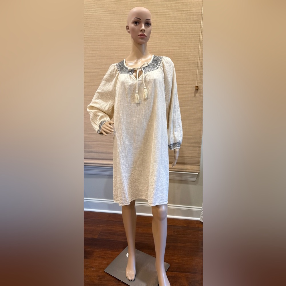 Wonderly Cream Dress with Black Embroidered Details